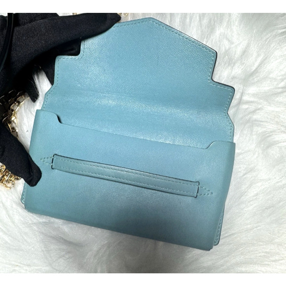 Authentic HERMES Blue Leather Mini Pouch W/ Unbranded Chain and Insert - Picture 4 of 8